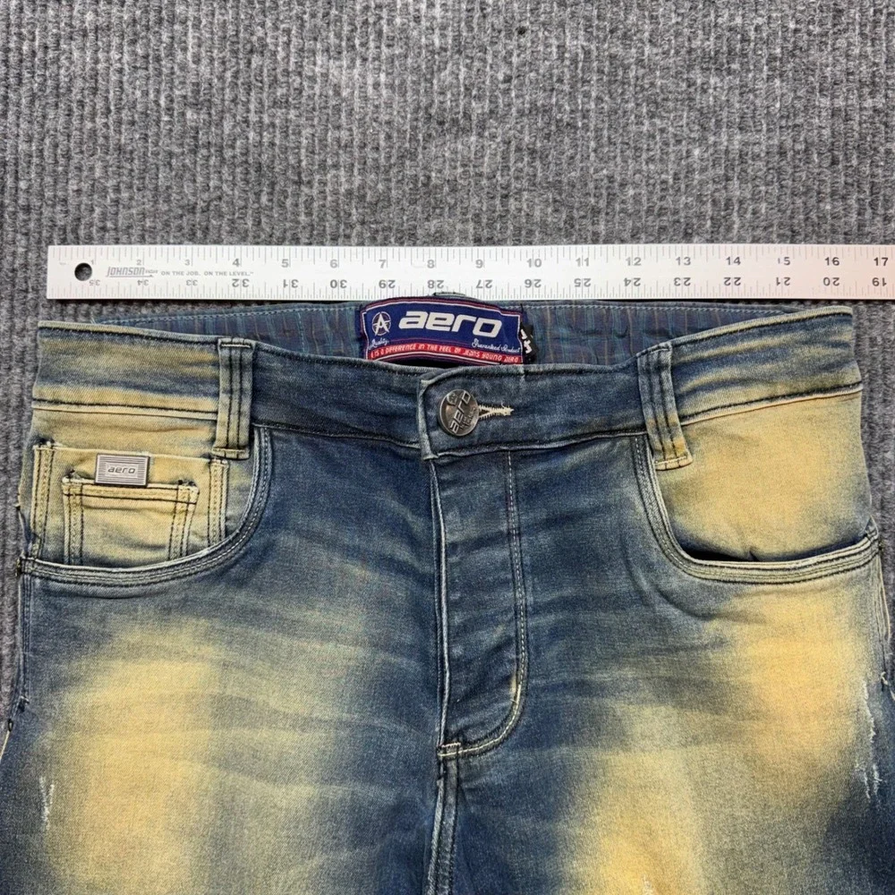 Aero Mens Size‎ 42 33x33 Dirty Wash Jeans Mud Wash Button Fly Y2K Streetwear